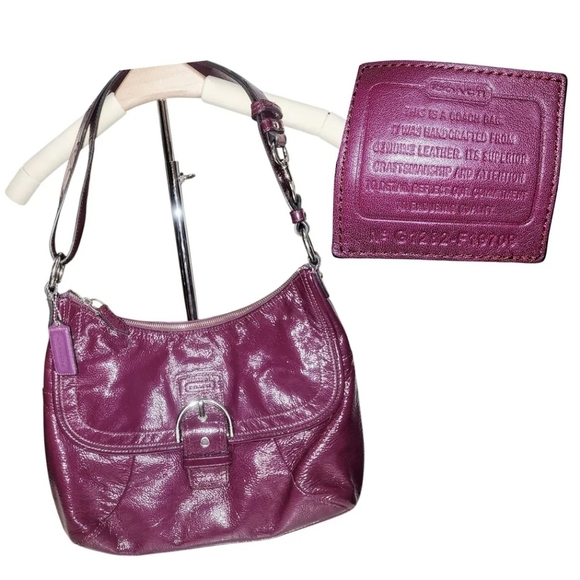 Coach hobo Soho Patent Leather purse Purple Eggplant Flap Zip Buckle Y2k - Picture 5 of 5